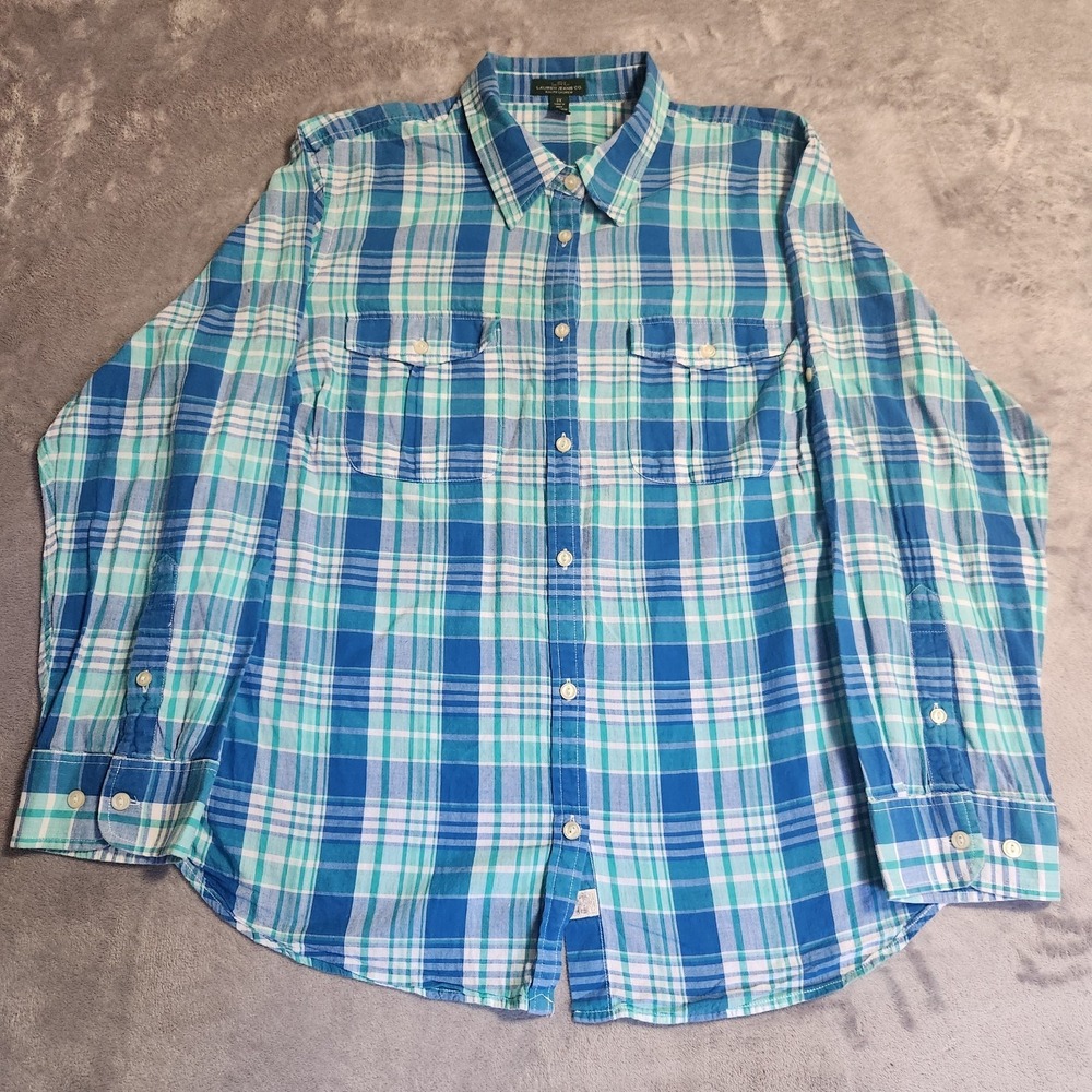 Lauren Jeans Co. Ralph Lauren Plaid Button-Down Shirt Cotton 2X Women's Blue